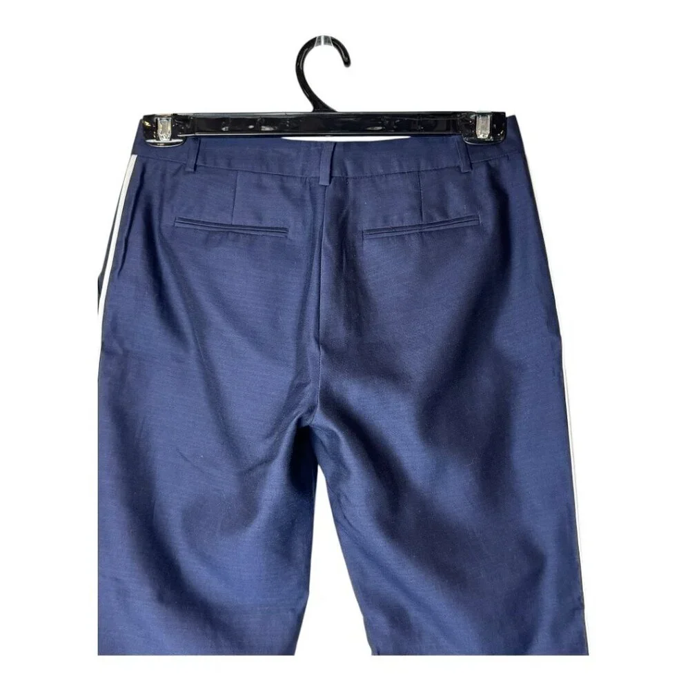 J Crew Collection Pants Women‎ 2 Navy Blue Silk Blend Ivory Stripe Side Preppy